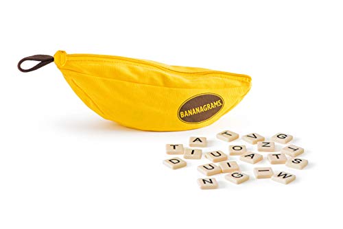 Bananagrams Classic Word Game – Fast-Paced Spelling & Anagram, Family & Travel Game , 144 Letter Tiles in Portable Banana Pouch, 1–8 Players, Educational Wordplay Fun for Ages 7+