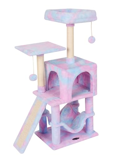 Rainbow Cute Cat Tree for Indoor Cat Tower with Scratching Post Modern Activity House Hammock Hanging Ball Condo with Board