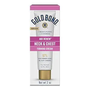Gold Bond Age Renew Neck & Chest Firming Cream, 2 Oz, Hydrates, Renews, and Visibly Improves Firmness, Texture & Elasticity of Aging Skin, Non-Greasy, Dermatologist-Tested, Hypoallergenic, Unscented