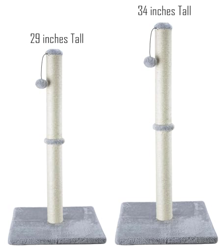 Dimaka 29" Height Tall Cat Scratching Post, Claw Scratcher with Sisal Rope and Covered with Soft Smooth Plush, Vertical Scratch [Full Strectch] for Standard Size Cats(Grey, 29 inches for All Cats)