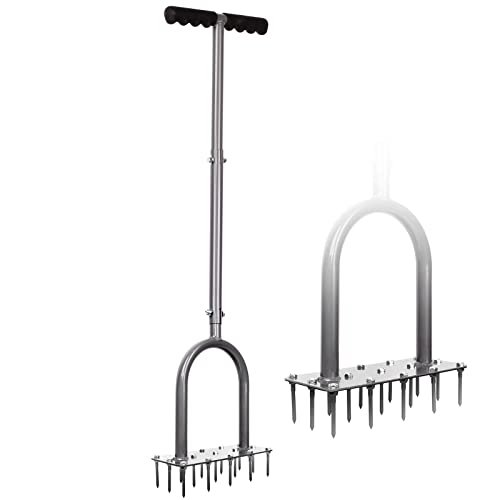 Walensee Lawn Aerator Spike Metal Manual Dethatching Soil Aerating Lawn with 15 Iron Spikes, Pre-Assembled Grass Plug Aerator Tools for Yard, Lawn Aeration, Garden Tool, Revives Lawn Health, Patented