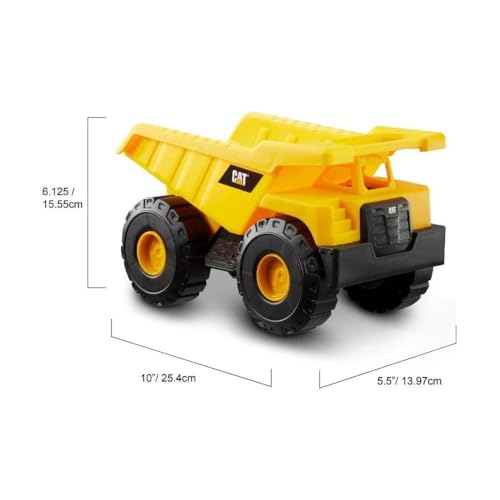 CAT Construction Toys, Construction Fleet 10" Dump Truck Toy - Heavy‑Duty Plastic, Working Tilting Bed & Free‑Rolling Wheels, Indoor/Outdoor Sandbox Truck for Toddlers & Kids Ages 2-6