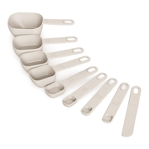 bella 9-Piece Nested Measuring Cups & Spoons Set, Stackable, 4 Cups, 4 spoons, 1 Leveler, Non-slip handles, Kitchen Cooking Baking Measuring Set, BPA Free, Dishwasher Safe, Oatmilk