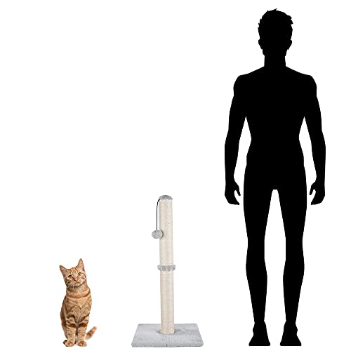 Dimaka 29" Height Tall Cat Scratching Post, Claw Scratcher with Sisal Rope and Covered with Soft Smooth Plush, Vertical Scratch [Full Strectch] for Standard Size Cats(Grey, 29 inches for All Cats)
