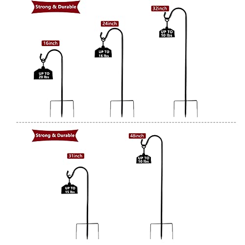 EXCMARK Shepherd Hook Adjustable Height 32/24/16’’ 1/2 inch Thick Use at Weddings, Hanging Solar Lights, Lanterns, Bird Feeders, Metal Hanger Hook (Black,32inch). U.S. Patent.