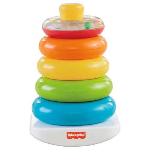 Fisher-Price Baby’s First Blocks & Rock-a-Stack Toy Set, Bucket of 10 Shapes & Ring Stacking Activity for Developmental Play Ages 6+ Months ( Exclusive)
