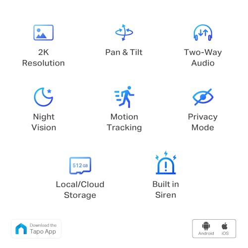 Tapo TP-Link 2K Pan Tilt Security Camera for Baby Monitor, Dog Camera w/Motion Detection, 2-Way Audio Siren, Night Vision, Cloud &SD Card Storage (Up to 256 GB), Works with Alexa & Google Home (C210)