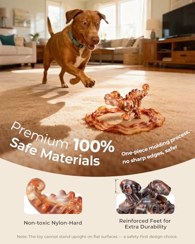 2 Pack Tough Dog Toys for Aggressive Chewers: Ultra-Dense Nylon, Durable Dog Bones, Bacon Flavor, Heavy Duty Dog Chew Toys for Large Dogs 20-90 lbs, Long Lasting & Keep Them Busy
