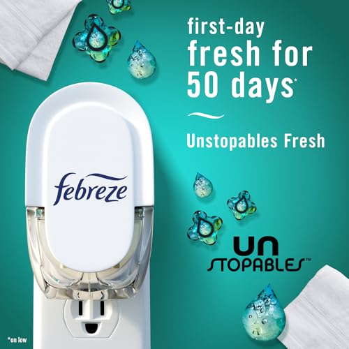 Febreze Plug-in Air Freshener, Odor-Fighting Scented Oil Refill, Air Fresheners for Home, Bathroom and Kitchen, Long Lasting, Unstopables Fresh Scent, 0.87oz Refills, Multi Color, 3 Count