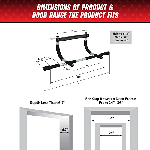 Iron Gym Pull-Up Bar - Total Upper Body Workout Bar for Doorway, Adjustable Width Locking, No Screws Portable Door Frame Horizontal Chin-up Bar, Fitness Exercise