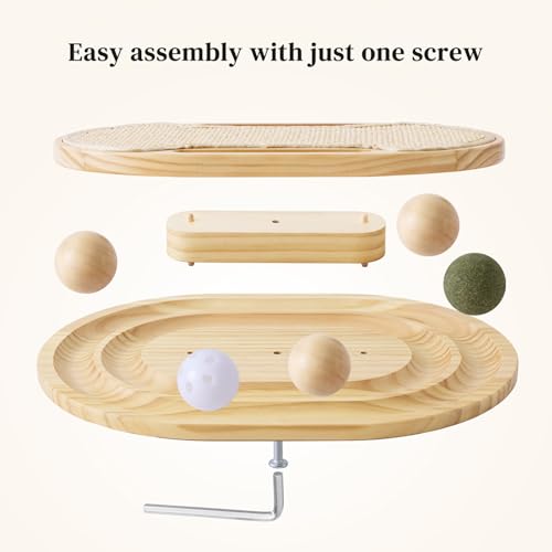 ZOMISIA Cat Scratcher with Ball Track Toy, Sisal Scratch Pad for Indoor Adult Cats, Wooden Interactive Cat Puzzle Toys for Kitten Mental Stimulation Self Play Home Enrichment