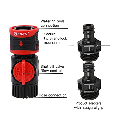 Eden 93218 Premium Garden Hose Quick Connect Kit | 9-Piece / 3-Pair Snap & Lock Fittings and Adapters with Water Stop, Flow Control, Secure Twist-Lock Design