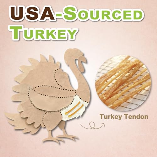 A Freschi srl Turkey Tendons for Dogs, USA-Sourced Human Grade, Rawhide-Free Long-Lasting Puppy Chews, All Natural Hypoallergenic Dog Treats for Small Breeds, Strips, 3oz Pack