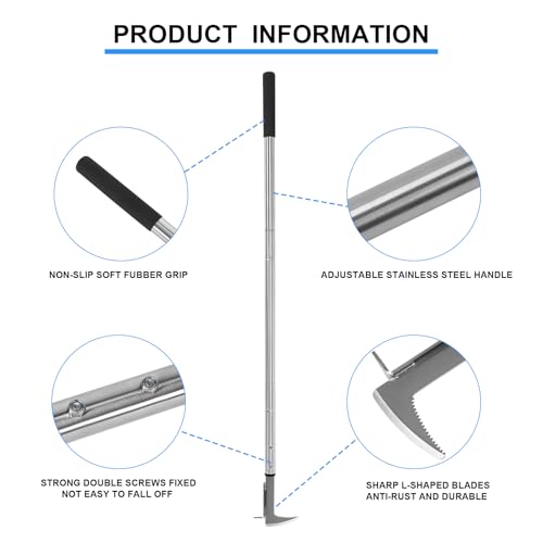 BARAYSTUS Crack Weeder, Stainless Steel Manual Crevice Weeding Tool, Long Handle Weed Grabber Remover, L-Shaped Manual Weeder Puller, Durable Crevice Weeding Tool for Sidewalk Garden Patio Lawn