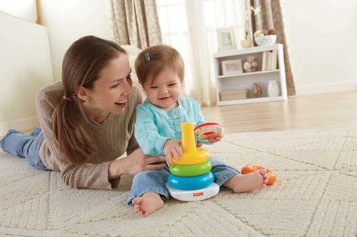 Fisher-Price Baby’s First Blocks & Rock-a-Stack Toy Set, Bucket of 10 Shapes & Ring Stacking Activity for Developmental Play Ages 6+ Months ( Exclusive)
