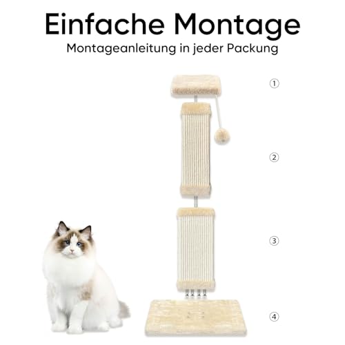 Cat Scratching Post for Large Cats, Cat Scratcher for Indoor Cats Adults, Sturdy Sisal Scratch Post to Protect Furniture, 32 Inch, Beige