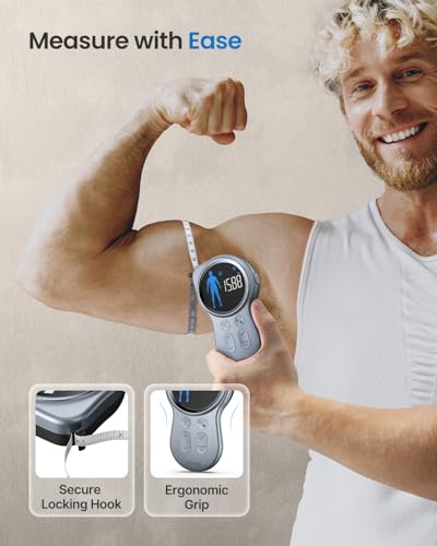 RENPHO Smart Tape Measure with Large Display, Bluetooth Body Measuring Tape with App for Weight Loss, Fitness Shape, Measure Circumference Length