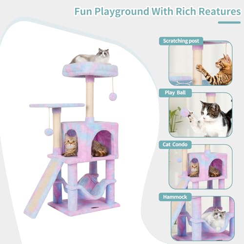 Rainbow Cute Cat Tree for Indoor Cat Tower with Scratching Post Modern Activity House Hammock Hanging Ball Condo with Board