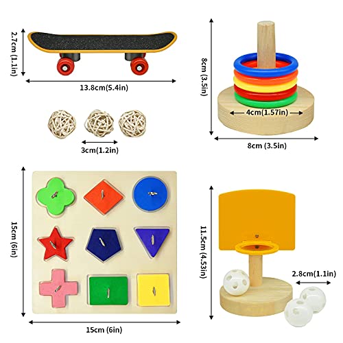 Bird Toys,Parrot Training Toys for Lovebird,Five-Types Parakeet Toys Sets for Conure, Cockatiel,12 PCS Parrot Intelligence Toy,Basketball Hoop,Skateboard,Stacking Toys,Wooden Block Bird Puzzles Toy