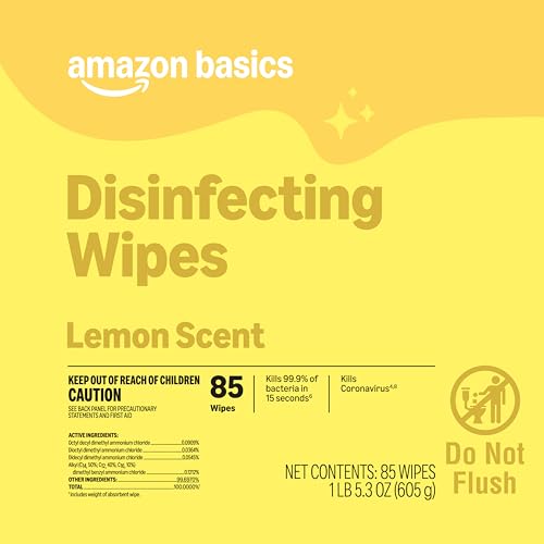 Basics Disinfecting Wipes, Lemon & Fresh Scent, Sanitizes/Cleans/Disinfects/Deodorizes, 255 Count (2 Packs Lemon, 1 Pack Fresh Scent)