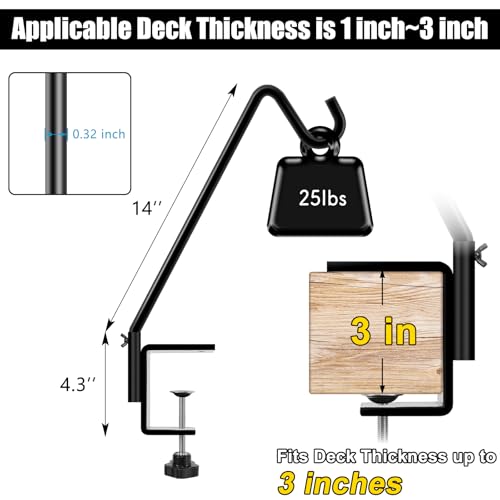 FEED GARDEN 2 Pack 14 Inch Deck Hook, Deck Bird Feeder Hanger, Applicable Deck Thickness 1 Inch-3 Inch