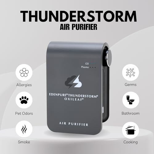 EdenPURE Thunderstorm III Air Purifier – Small Plug-In Ozone Generator & Ionizer – Eliminates Odors, Pet Smells, Smoke, Mold – Filter-Free Portable Cleaner for Home, Travel, Car, Office Use