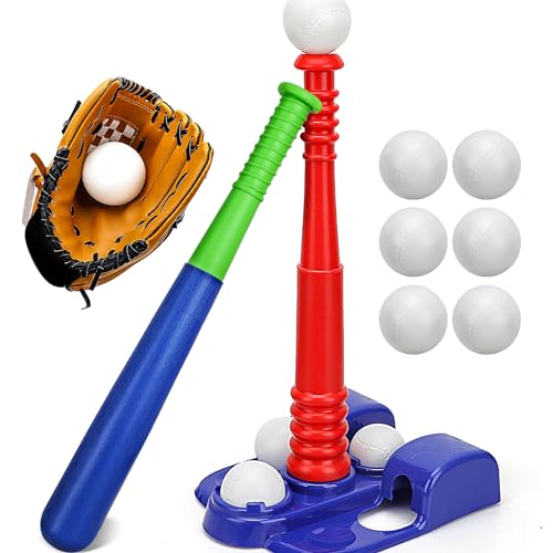 TOY Life Tball Set for Kids 3-5 & 5-8 - Toddler Baseball Tee and Bat Set with Glove & 6 Balls - Ideal Boy Toy Gift for Outdoor Play and Beginner Training