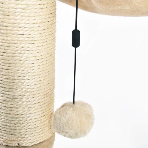 Basics Cat Tower with Hammock Bed and Scratching Post for Indoor Cats, Easy to Assemble, Interactive Hanging Ball, 15.8" x 15.8" x 19.7", Beige