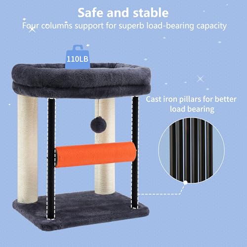 Hey-brother Cat Tree, Cat Scratching Posts with Bed, Sturdy Tower with Fully Sisal-Wrapped Columns and Plush Toy Ball for Indoor Kittens, 18.9 inches, Smoky Gray MPJ010SG