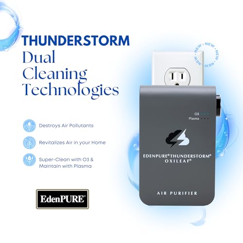 EdenPURE Thunderstorm III Air Purifier – Small Plug-In Ozone Generator & Ionizer – Eliminates Odors, Pet Smells, Smoke, Mold – Filter-Free Portable Cleaner for Home, Travel, Car, Office Use