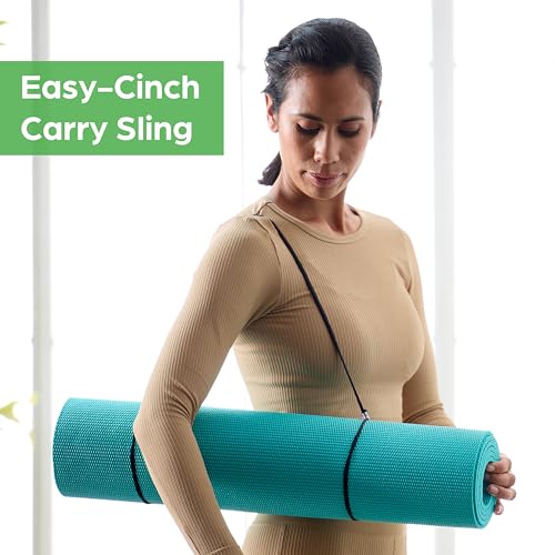 Gaiam Essentials 1/4" Thin (6mm) Yoga & Pilates, Fitness & Exercise Mat with Easy-Cinch Carrier Strap Cusion Support For Fitness and Gym Workouts