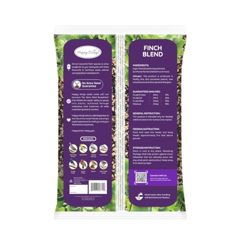 Happy Wings Finch Blend Bird Food - Mix of Sunflower Hearts/Kernels and Nyjer, 5 Pounds - No Grow Seed - For Wild Birds