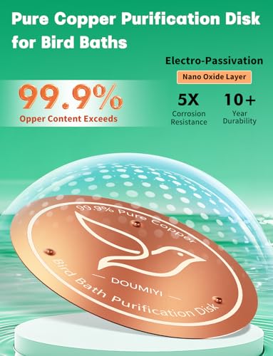 2-Pack Bird Bath Copper Disk, 0.6mm Thick 99.9% Pure Copper Cleaning Disk with Triple-Point Support, Safe Nature’s Purifier Clean Water All Season, Universal for Outdoor Birdbaths Bowls