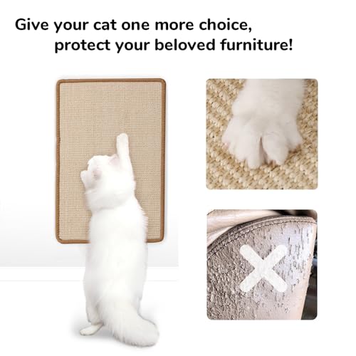 FUKUMARU Cat Scratcher Mat, 23.6 X 15.7 Inch Natural Sisal Cat Scratch Mats, Horizontal Cat Floor Scratching Pad Rug with Sticky Tapes, Protect Sofa and Carpet