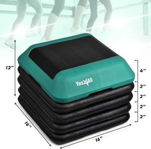 Yes4All High Arobic Step Platform & Stackable Risers - Adjustable 4"/6"/8"/10"/12" Height - Choose Full Step Platform Set or 2-Pack Stackable Risers, Customize for Cardio & Aerobic Exercise