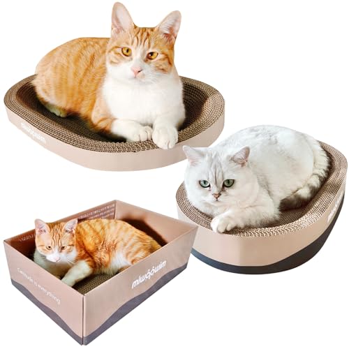 3PSC Cat Scratcher Cardboard, Oval Cat Scratch Pad Bowl Nest for Indoor Cats, Round Cat Scratching Board Corrugated Lounge Cat Bed, Furniture Protector for Couch