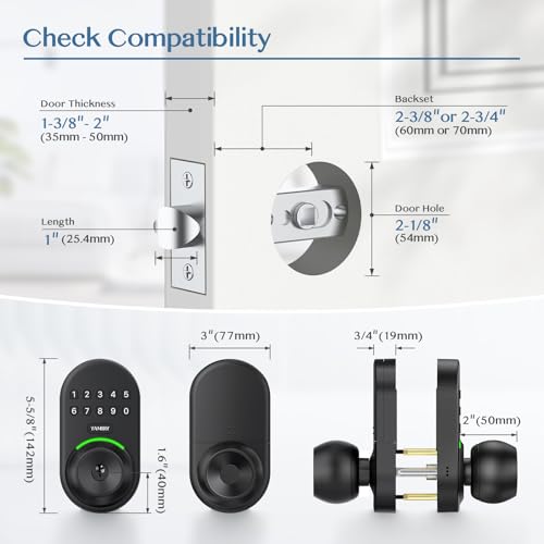 Keypad Smart Door Knob Lock, Yamiry Keyless Entry Digital Lock with Handle, Electronic Code Knob for Front Door, Easy Installation