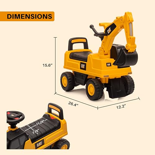 Best Ride On Cars CAT Excavator Push Car – Licensed Caterpillar Ride-On Digger Toy for Kids with Rotating Bucket & Under-Seat Storage – Construction Vehicle for Toddlers