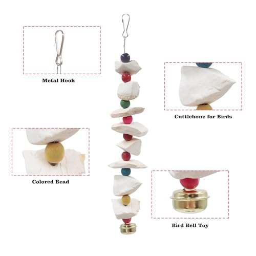 2 Pack Bird Toys with Cuttlebone, Parakeet Toys, Bird Beak Grinding Stone, Cage Accessories for Parakeets, Cuttlefish Bone for Budgies, Cockatiels, Lovebirds, Green Cheeks, Small to Medium Birds