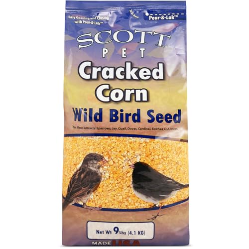 Scott Pet Wild Bird Seed, Cracked Corn, 9 lbs Bag, Feed, Great Source of Protein and Fiber, Food for Outside Wild Birds