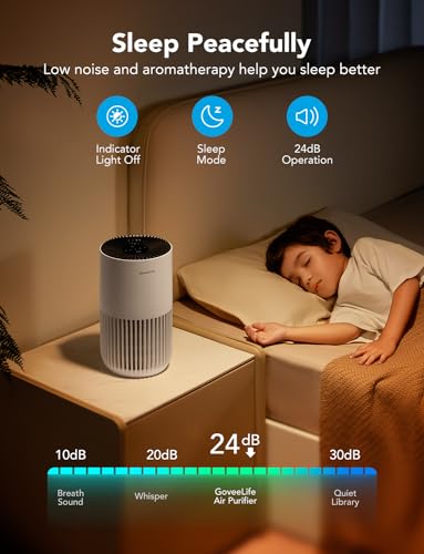 GoveeLife Mini Air Purifier for Bedroom, Smart Filter Air Purifier with App Alexa Control for Pet Hair, Odors, Pollen, HEPA Portable Air Cleaner with 3 Speeds, 2 Modes, Timer, Aroma for Home