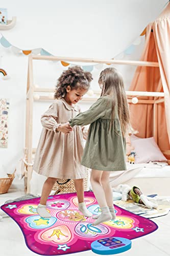 SUNLIN Dance Mat - Rhythm Step Play Mat - Dance Game Toy Pad with LED Lights, Gift for Kids Girls 3-8, Adjustable Volume, Built-in Music, 3 Challenge Levels