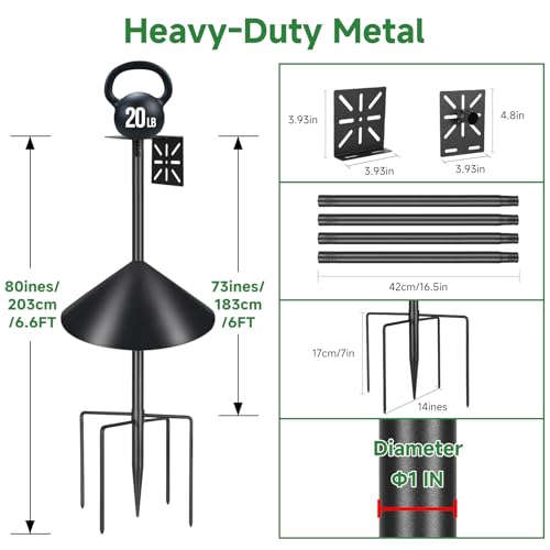 Smart Bird Feeder Pole with Squirrel Baffle & Bath-Heavy Duty Adjustable 3-6.6ft Universal Stand Mount for Backyard&Outdoor Bird Houses/Cameras (80" Pole-Baffle)