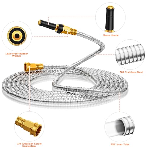 Rosy Earth Garden Hose 100 FT, Heavy Duty 304 Stainless Steel Flexible Water Hose, No-Kink, No Bite, Expandable Water Hose for Yard, RV, Car