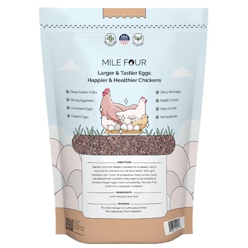Mile Four Chick Grit for Baby Chicks - Chickens Age 0-8 Weeks, 100% Natural Mineral Chick Grit Quartzite, Poultry Grit Digestive Aid, USA Mined, 4 lbs
