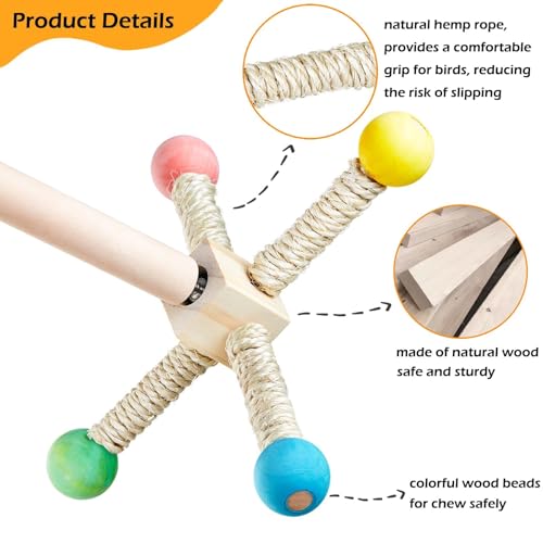 Bird Stand Perch Toy, Interactive Spinning Parakeet Toys, Wooden Exercise Wheel Parrot Toy, Enrichment Cockatiel Toy for Birds Cage, Bird Cage Accessories Perch Toys for Budgies (Small)
