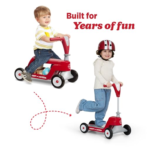 Radio Flyer Scoot 2 Scooter, Blue/Red/Pink, for Kids Ages 1-4, Ride On Toy or 4-Wheel Kids Scooter, Durable Wheels and Frame, Converts Easily with Flip Deck, Toddler Ride On Toys ( Exclusive)