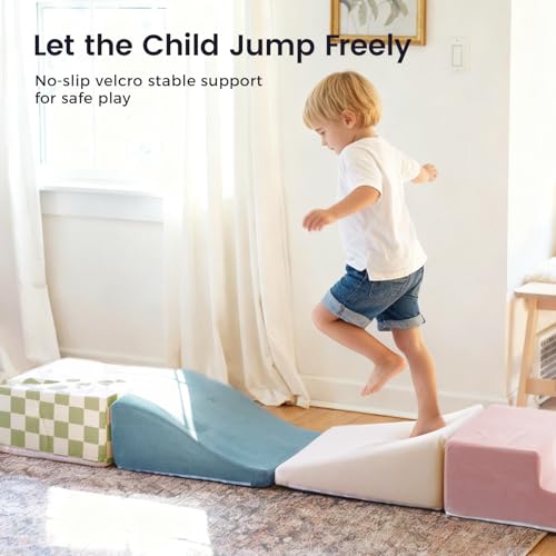 Tiny Land Soft Foam Climbing Blocks for Toddlers, 6-Piece Baby Foam Climbing Blocks, Indoor Playground Climbing Toys, Ideal Gift for Kids Activity Crawling and Sliding Foam Play Set (Morandi)