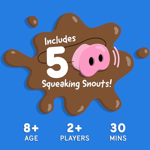 Snort Funny – The Oinkredible You Laugh You Lose Party Game, Family Games for Kids and Adults w/ 150 Challenge Cards, 5 Pig Snouts & Mud Tokens, Funny Games for Friend & Family, 4-8 Players, Ages 8+