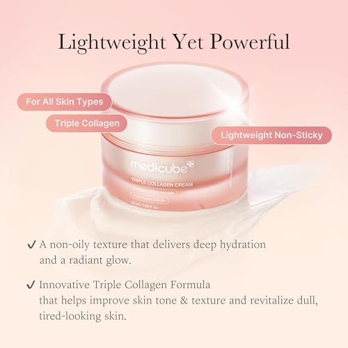 Medicube Triple Collagen Cream - Hydrating & Firming Moisturizer with Hyaluronic Acid, Premium Elastin, Shea Butter - Wrinkle Care & Boosts Elasticity - Korean Skincare, 1.69 oz